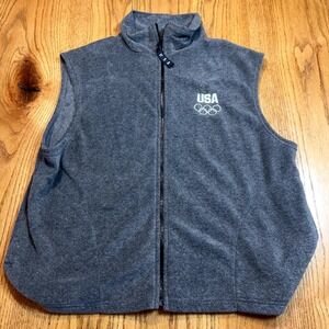 Team USA Olympics Men's Fleece XXL Gray Full-Zip Sleeveless Vest Made in‎ USA